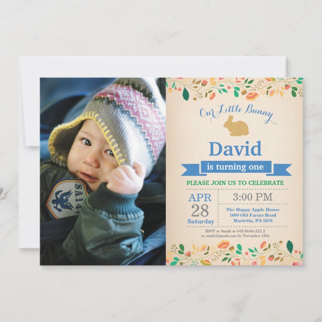Bunny Birthday Boy Easter Egg 1st First Birthday Invitation (Front)