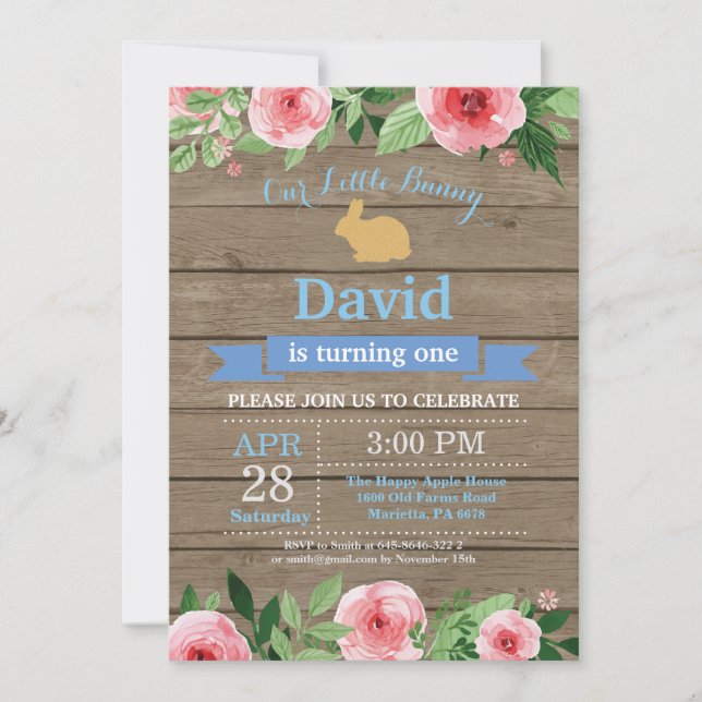 Bunny Birthday Boy Easter Egg 1st First Birthday Invitation (Front)