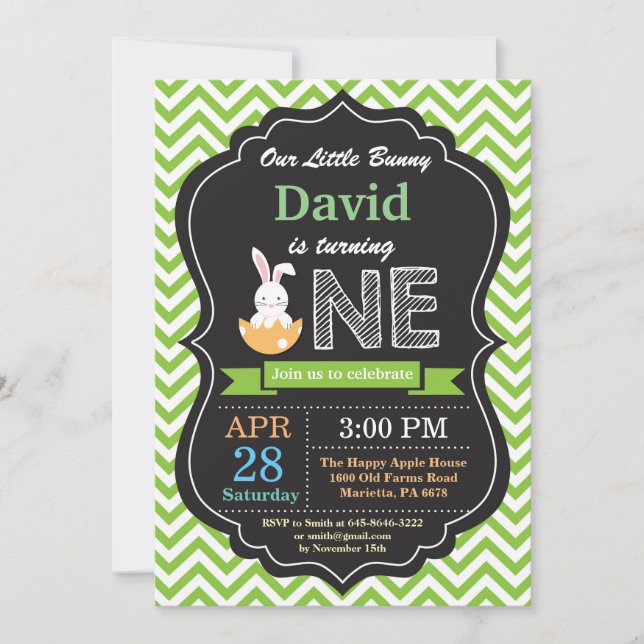 Bunny Birthday Easter Egg 1st First Birthday Invitation (Front)