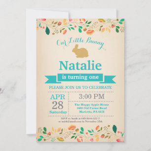 Bunny Birthday Girl Easter Egg 1st First Birthday Invitation