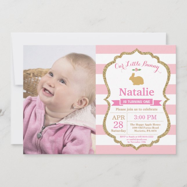 Bunny Birthday Girl Easter Egg 1st First Birthday Invitation (Front)