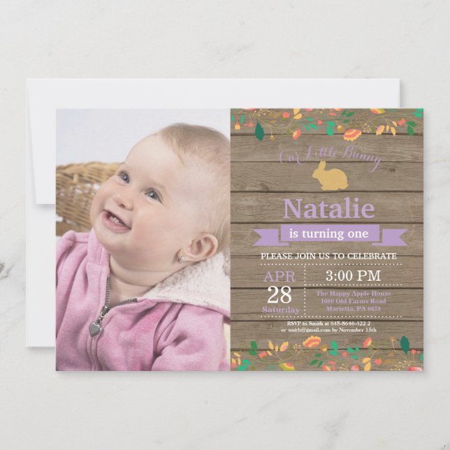 Bunny Birthday Girl Easter Egg 1st First Birthday Invitation (Front)