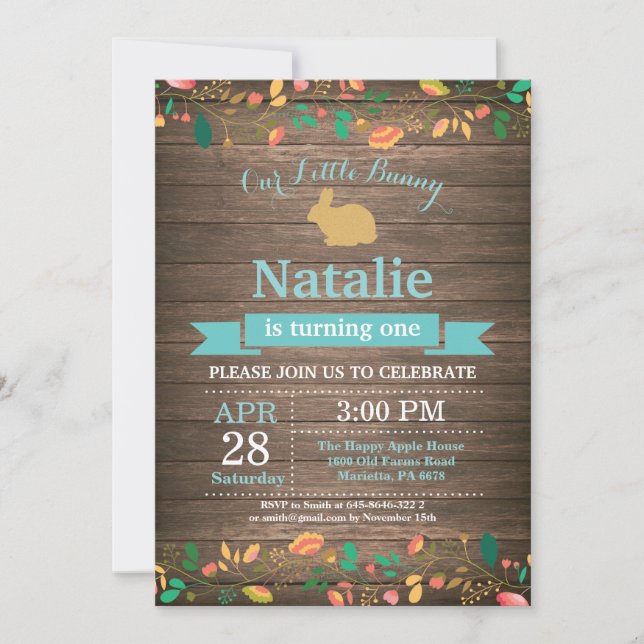 Bunny Birthday Girl Easter Egg 1st First Birthday Invitation (Front)