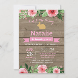 Bunny Birthday Girl Easter Egg 1st First Birthday Invitation