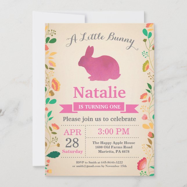 Bunny Birthday Girl Easter Egg 1st First Birthday Invitation (Front)