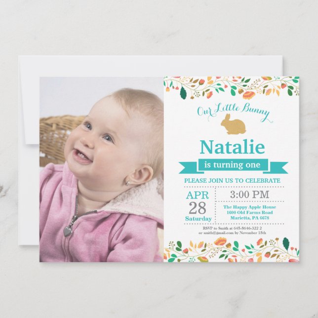 Bunny Birthday Girl Easter Egg 1st First Birthday Invitation (Front)