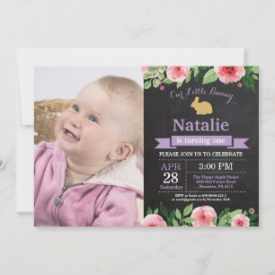 Bunny Birthday Girl Easter Egg 1st First Birthday Invitation