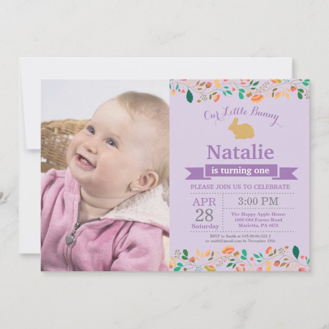 Bunny Birthday Girl Easter Egg 1st First Birthday Invitation (Front)