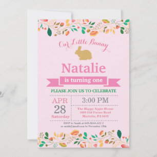 Bunny Birthday Girl Easter Egg 1st First Birthday Invitation