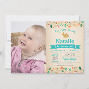 Bunny Birthday Girl Easter Egg 1st First Birthday Invitation