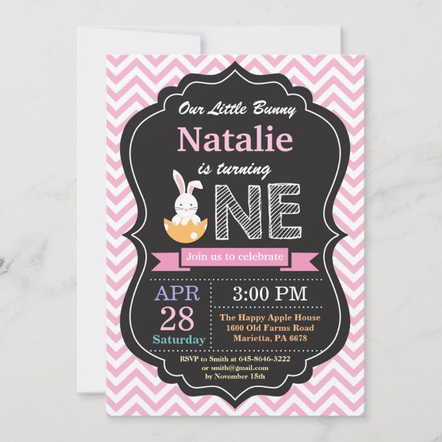 Bunny Birthday Girl Easter Egg 1st First Birthday Invitation (Front)