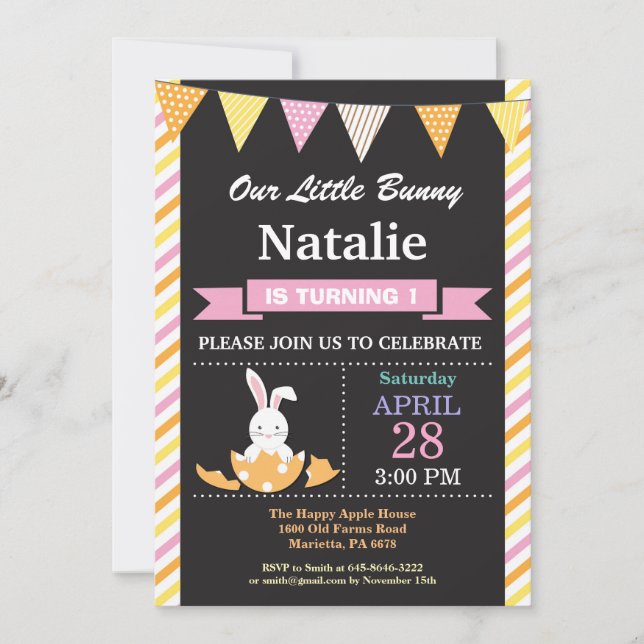 Bunny Birthday Girl Easter Egg Birthday Invitation (Front)