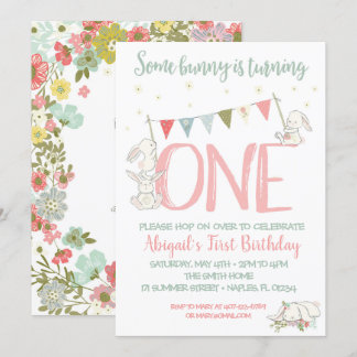 Bunny Birthday Invitation, Bunny First Birthday Invitation