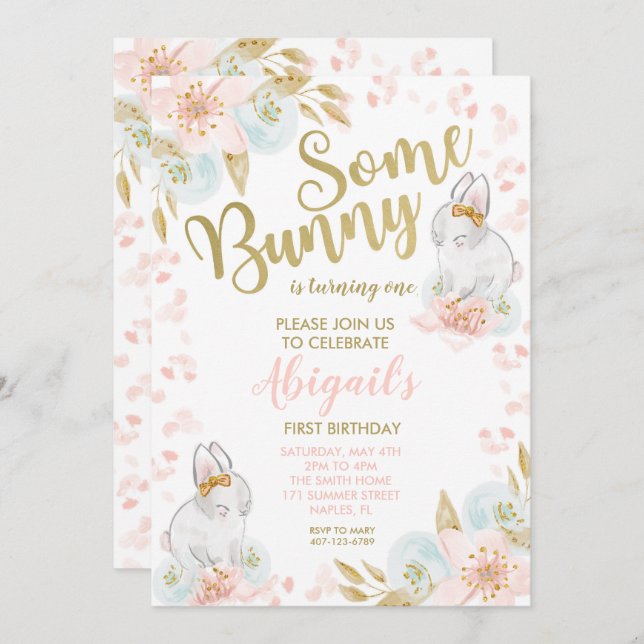 Bunny Birthday Invitation, Bunny Invitation (Front/Back)