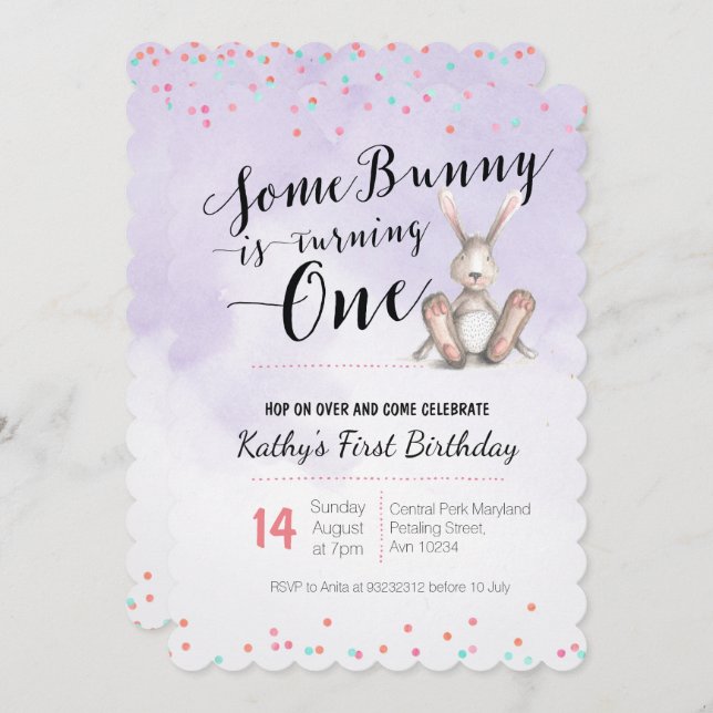 Bunny Birthday Invitation PURPLE (Front/Back)