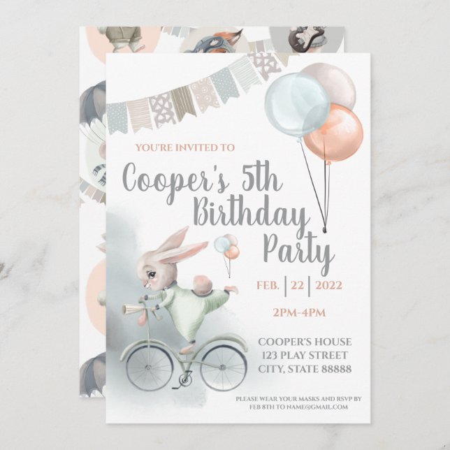 Bunny Birthday Party Invitation (Front/Back)