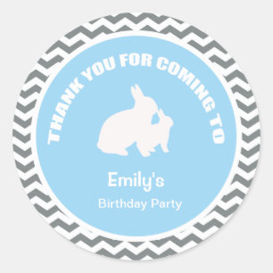 Bunny birthday party thank you blue sticker