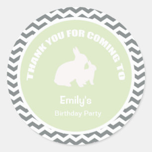 Bunny birthday party thank you green sticker