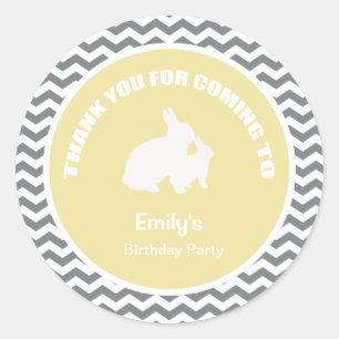 Bunny birthday party thank you yellow classic round sticker