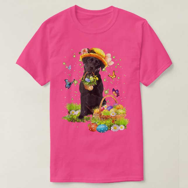 Bunny Black Labrador Dog Happy Easter Eggs Easter  T-Shirt (Design Front)