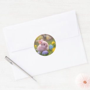 Bunny Bliss-Fluffy Pink Bunny Cute Pastel Easter Classic Round Sticker