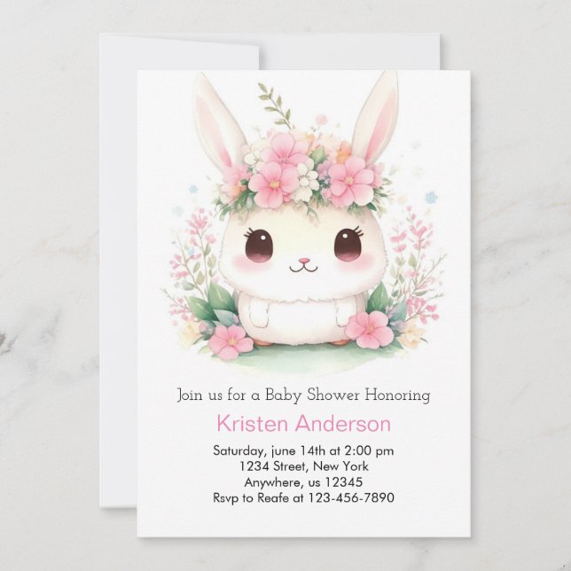 Bunny Bliss: Whimsical Baby Girl's Shower Invitation (Front)