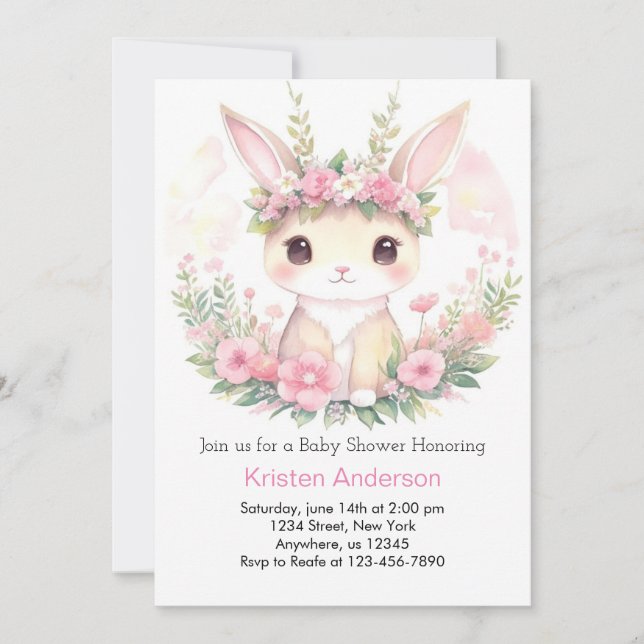 Bunny Blossom Bash Bunny Girl Baby Shower Invitation (Front)