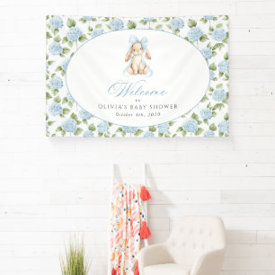Bunny, Blue Bow, Blue Flowers, Baby Shower Welcome Banner