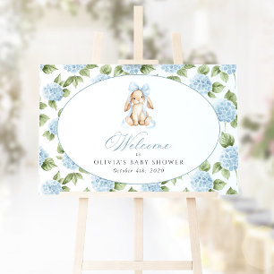 Bunny, Blue Bow, Blue Flowers, Baby Shower Welcome Poster