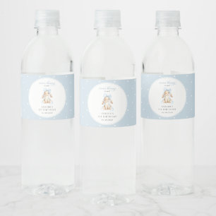 Bunny, Blue Bow, Blue Polka Dots, First Birthday Water Bottle Label