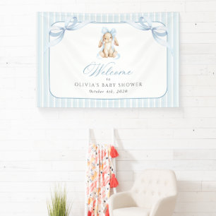 Bunny, Blue Bow, Blue Stripes, Baby Shower Welcome Banner