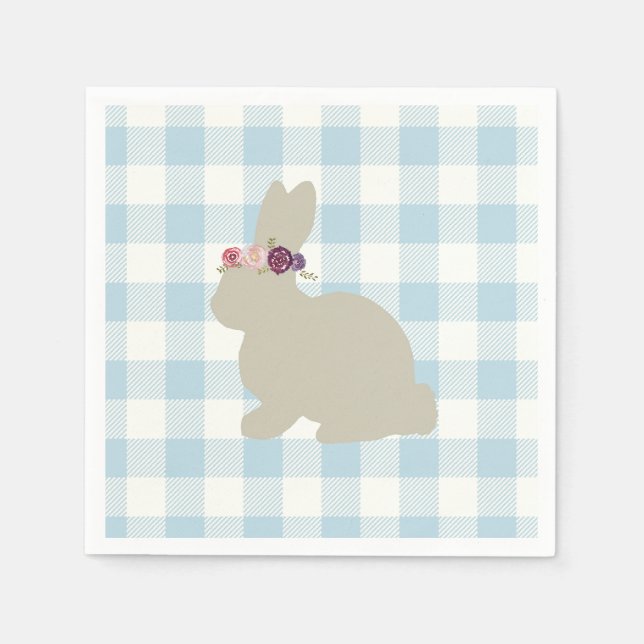 Bunny Blue Gingham Baby Shower Napkin (Front)