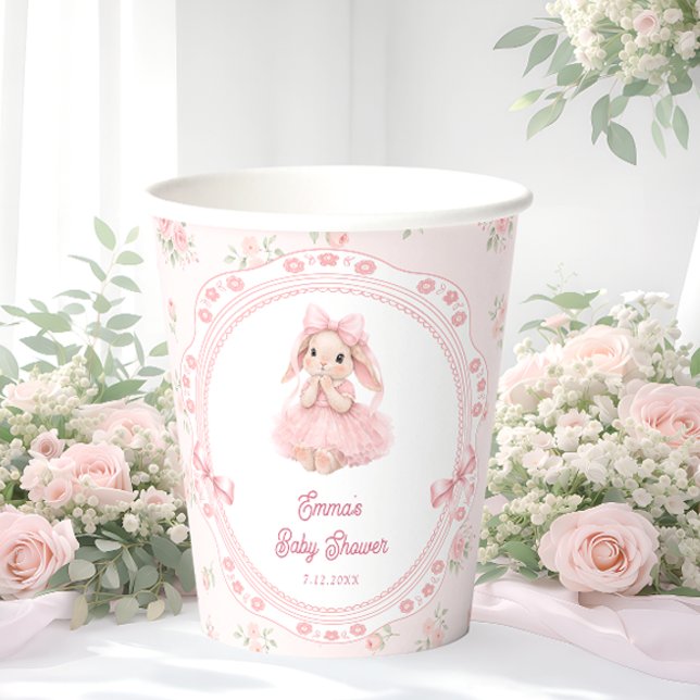 Bunny Blush Pink Girl Baby Shower Paper Cups (Creator Uploaded)