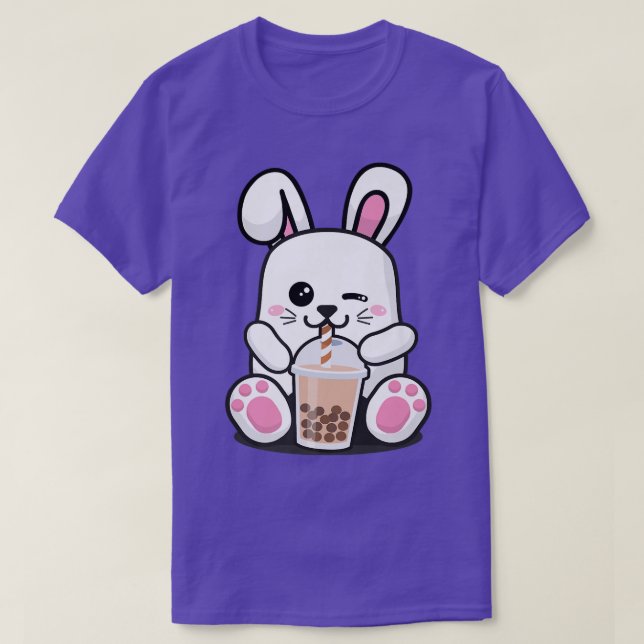 Bunny Boba Tea Funny Rabbit Drinking Bubble Tea No T-Shirt (Design Front)