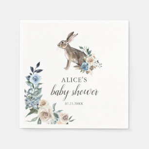 Bunny Boho Dusty Blue Flowers Baby Shower Napkin