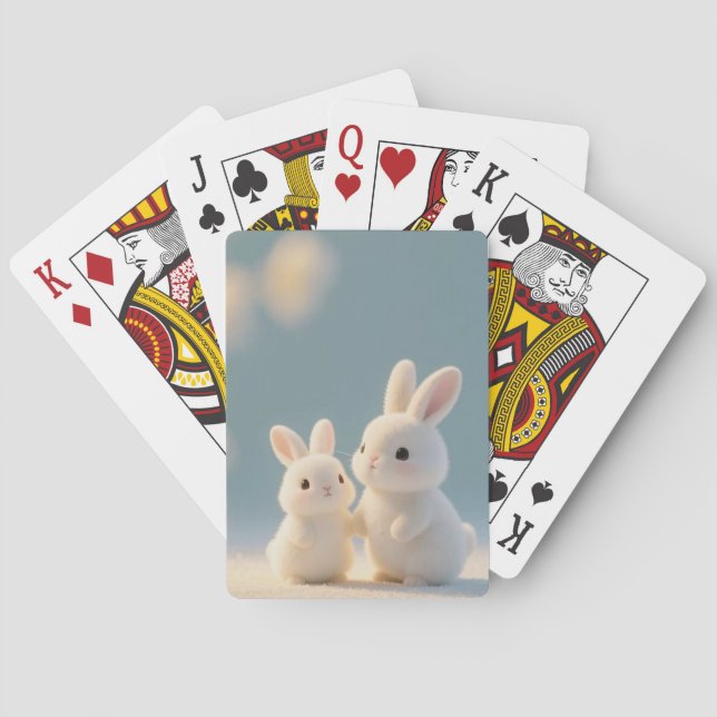 Bunny Bonding in the Snow Playing Cards (Back)