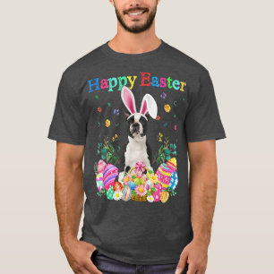 Bunny Boston Terrier Dog Happy Easter Eggs T-Shirt
