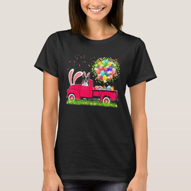Bunny Boston Terrier Happy Easter Eggs Tree T-Shirt (Front)