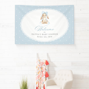 Bunny, Bow, Blue Polka Dots, Baby Shower Welcome Banner