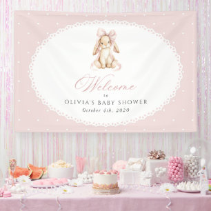 Bunny, Bow, Pink Polka Dots, Baby Shower Welcome Banner