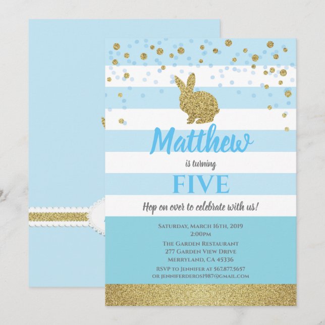 Bunny boy birthday invitation any age blue (Front/Back)