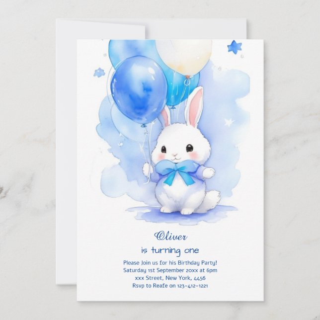 Bunny Boy First Birthday Invitation (Front)