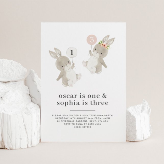 Bunny Boy Girl Joint Birthday Invitation (Creator Uploaded)