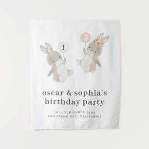 Bunny Boy Girl Joint Birthday Invitation Tapestry