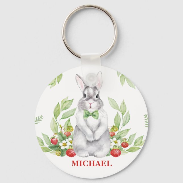 Bunny Boy Monogrammed Key Ring (Front)
