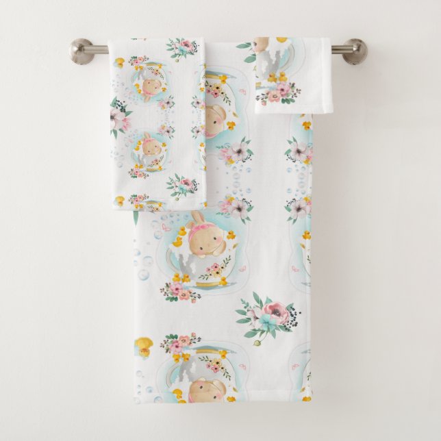 Bunny bubble bath time towel set (Insitu)