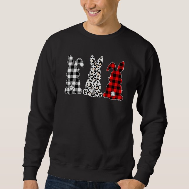 Bunny Buffalo Red Plaid Leopard Print Happy Easter Sweatshirt (Front)