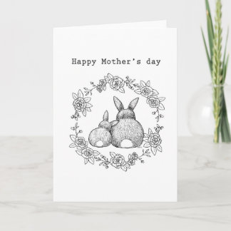Bunny buns cute and funny mother's day monochrome card