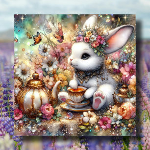 Bunny Butterflies Pastel Watercolor Easter Tea Holiday Card