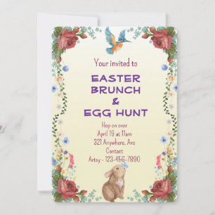 Bunny, Butterfly, Bird & Red Roses Invitation